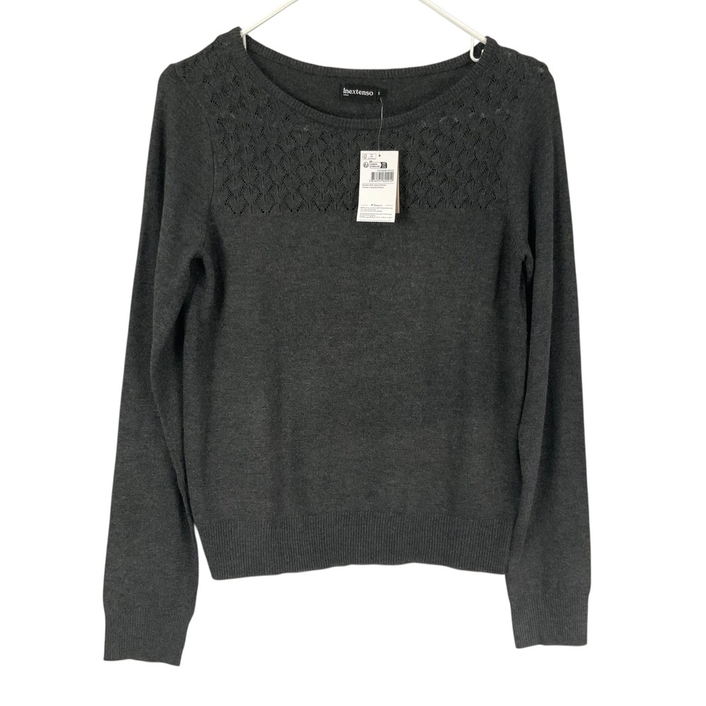 Inextenso Women Charcoal Gray Long Sleeve Sweater Top Size S Diamond Knit NWT